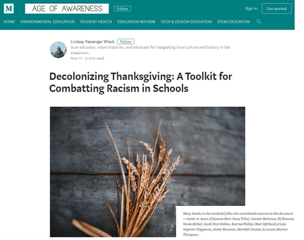 Decolonizing Thanksgiving article screenshot