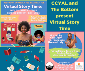 CCYAL and The Bottom graphic with text regarding virtual story time