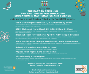 East TN STEM Hub events text information with science photos
